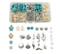 180 PCS Man-made Turquoise Perles Bleu Blanc Étoile de mer Tortue Coquille Océan Charms pour faire des bijoux été Plage Perles Mer Pendentif Collier Bracelet Artisanat DIY Accessoires