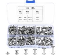 180 Pcs Vis à Chicago, M4 M5 Vis de Reliure, Rivets en Cuir, Rivet Cuir a Visser, Rivets pour Cuir, Rivet à Visser en Métal, Rivets de Reliure à Tête Vruciforme Plate pour DIY Artisanat Cuir Rivets