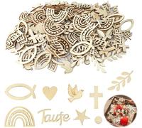 180 Pièces Confettis en Bois pour Baptême - déco de table à éparpiller en bois naturel (poissons, croix, arcs-en-ciel), réutilisable, Confettis en Bois pour baptême, confirmation, baby shower & DIY