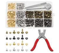 180 Pièces Rivets en Cuir Set, 12, 8, 6 MM Double Rivet Goujons Tubulaires en Métal, Leather Rivets avec 3 Pièces Outil de Fixation et Punch Pince, pour Artisanat en Cuir, 4 Couleurs