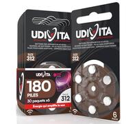 180 Piles Auditives Marron Udivita Technologie Phono Pulse Taille 312 PR41-30 Blisters de 6 Piles