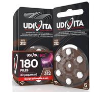 180 Piles Auditives Udivita Taille 312 PR41 Marron - 30 Blisters de 6 Piles