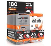 180 Piles pour appareils acoustiques Rayovac Extra Advanced 13. 180 Piles : 120 Rayovac + 60 Udivita