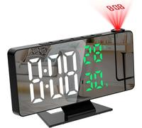 180 ° Réveil numérique à projection rotative, température, humidité, mode nuit, fonction snooze, 12/24H, projecteur alimenté par USB, horloge de table LED Black Body Green