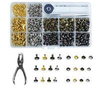 180 Set Double Rivet Goujons Tubulaires en Métal, Bouton Pression Metal Tubulaire Rivet Cuir Double Calotte, avec Outils Fixation, pour Portefeuille, Vêtements, Craft DIY (3 Tailles, 4 Couleurs)