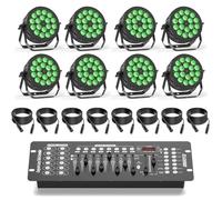 180 W Par LED RGBW, kit d'éclairage de scène 8 pièces avec DMX contrôleur et câble de signal, doté du DMX512 et de la commande vocale, adapté aux fêtes, mariages, bars, Noël