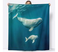 180 x 200 cm Couvertures en Flanelle Bleu, Baleine Animale Et Son Bébé Couverture en Flanelle Polaire imprimée Ultra Douce Premium Jeté de Canapé Convient pour Adolescents et Adultes