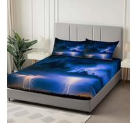 180 x 200 cm Drap Housse Microfibre, Météo Orageuse Naturelle Imprimé Parure De Lit Doux Élastique Drap Housse 30 cm Profonde pour Matelas Epais - Convient à Toutes Les Saisons, Bleu-Violet