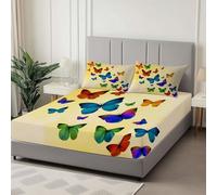 180 x 200 cm Drap Housse Microfibre, Papillon Dessin Animé Simple Imprimé Parure De Lit Doux Élastique Drap Housse 30 cm Profonde pour Matelas Epais - sans Plis - Convient à Toutes Les Saisons, Jaune