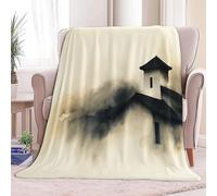 180 x 200 cm Plaid Couverture Polaire Architecture De La Peinture À L'Encre De Chine, Douce Moelleuse Flanelle Lit Jeté Canapé Convient Adultes et Enfants Rester Chaud Hiver, Crème