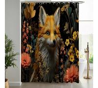 180 x 200 cm Renard Portrait Rideau de Douche Couleur Fleurs Rideau de Bain Anti Moisissure Impermeable Orange Rose Rideaux de Baignoire pour Salle de Bains Polyester avec Crochets