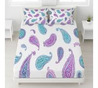 180 x 200 x 30 cm Abstrait Paisley Adorable Exquis Drap Housse de Matelas, Feuille de Matelas 30 cm (12"), Antidérapants Résistant aux Rides Drap Housse en Microfibre Violet Blanc