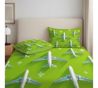 180 x 200 x 30 cm Dessin Animé Avion Signe Plus Enfantin Drap Housse de Matelas, Feuille de Matelas 30 cm (12"), Antidérapants Résistant aux Rides Drap Housse en Microfibre Vert Pâle