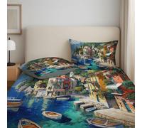 180 x 200 x 30 cm Moderne Style Pastoral Bateau Lac Drap Housse de Matelas, Feuille de Matelas 30 cm (12"), Antidérapants Résistant aux Rides Drap Housse en Microfibre Bleu Sarcelle
