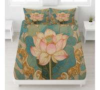 180 x 200 x 30 cm Traditionnel Lotus Lignes Rustique Drap Housse de Matelas, Feuille de Matelas 30 cm (12"), Antidérapants Résistant aux Rides Drap Housse en Microfibre Rose Vert