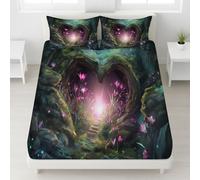 180 x 200 x 30 Drap-Housse Grotte en Forme de Coeur Jungle 30cm Grand Bonnet Fantaisie Surréaliste Drap-Housse Facile d'entretien Magique Aventurier Éthéré Drap de lit Doux pour Filles Gris Foncé