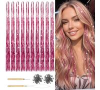 1800 brins de paillettes pour cheveux, 120cm rouge rosé, kit d'extensions de cheveux fées pour femmes et filles, accessoires de fête