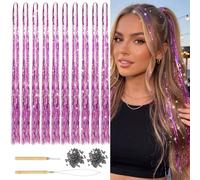 1800 brins de paillettes pour cheveux, kit de fils chatoyants violets 120cm, extensions capillaires pour femmes et filles, accessoires pour festivals et fêtes