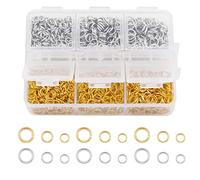 1800 pièces Anneaux Ouverts pour Bijoux, 4 mm 5 mm 6 mm Tailles Assorties Anneaux de Saut Bijoux Connecteur de Bijoux Anneaux Ouverts pour la Fabrication de Bijoux (Or, Argent)
