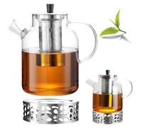 1800ML Theiere avec Infuseur, Théière en Verre avec Amovible Passoire et Réchaud, Transparente, Theiere en Verre avec Infuseur pour Thé en Vrac, Thé Parfumé Aux Fruits