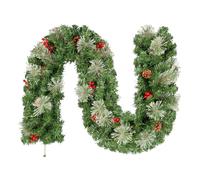 180cm/6ft Guirlande de Noël Artificielle avec Pommes de Pin, Baies Rouges, Guirlandes Vertes en Rotin, Escaliers Suspendus, Fenêtre, Cheminée, Décoration Murale de Noël