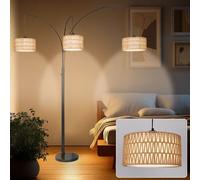 180cm Lampadaire Salon Avec Abat-jour en Rotin, Lampadaire Boho Led Coin Dimmable Vintage Lampe à Arc 3 Lampes Haute Chambre Bureau