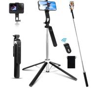 180CM Perche à Selfie avec 2 Lumières, 360 Extensible Trépied Selfie avec Stick Quad Smartphone avec Télécommande Sans Fil