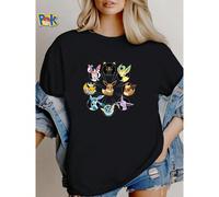 180g Coton pur Pokémon - T-shirt col V Cercle Évolution Évoli, Noir - Vêtements de créateur streetwear pour femmes. Vêtement confortable, polyvalent, unisexe et . Top décontracté légèrement stretch po
