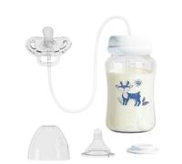 180ML Biberon Mains Libres Avec Paille Et Brosse De Nettoyage, Bleu | Débit régulier, anti-coliques, Biberon anti-fuites pour l'autonomie de bébé, pour la maison de retraite et les voyages