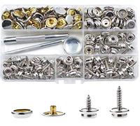 180pcs Boutons-pression en Toile Marine Noire, BetterJonny Kit de Bouton Pression à Visser avec Rivets et Outils Bouton Pression à Vis Snap Fasteners pour Cuir Tentes Tarp Bateau Coque Meubles