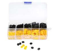 180Pcs Yeux En Plastique Nez Ovale Plat Poupée Ours En Peluche Animaux BRICOLAGE Accessoires Kit Boîte De Rangement (180 pièces par boîte (noir + jaune))