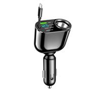 180W USB C Chargeur Allume Cigare USB Type C Chargeur de Voiture, 90W Voiture Adaptateur d'alimentation, Câble télescopique(2.6ft) & 30W PD Chargeur De Voiture, avec Voltmètre LED3 (Noir-1)