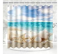 180x200CM Rideau de Douche Polyester Anti Moisissure Lavable Imperméable Tissu Style marin Rideaux de Douche avec 12 Crochets en C pour Salle de Bain Domicile Baignoire Cabine de Douche, Famille Hôtel