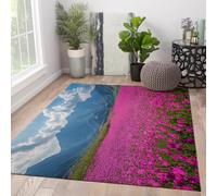180x200cm Tapis Lavable Surface Profil Bas Dossier antidérapant Tapis Vintage Grands pour Salon Chambre Salle à Manger Cosmos Rose Champ de Fleurs Rugs Montagne