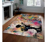 180x210cm Tapis Silhouette Noire Graffiti Éclaboussures Poils Courts | Tapis antidérapant lavable de street art coloré Tapis urbain doux pour salon