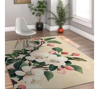 180x240cm Tapis pour Salon Rugs Floraux lavables de Cuisine Fleur de Prunier Motif de Feuilles Vertes de Fruits Roses Tapis Fins pour Salle à Manger Couloir de la pépinière