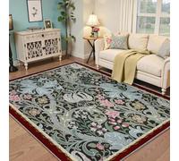 180x270cm Tapis d’Espace Salon Rugs lavables pour Animaux Sauvages botanique Fin intérieur Fleurs Vintage Vertes et Roses Tapis pour Chambre Salle à Manger Cuisine