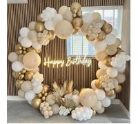 185 pcs Kit Arche Ballon Anniversaire Blancs Sable avec Ballons Dorés Métalliques pour Baby Shower Anniversaire Mariage Décoration