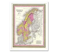 1850 Mitchell Map Sweden And Norway Vintage Wall Art Print Mur Encadré Décor 30 x 41 cm