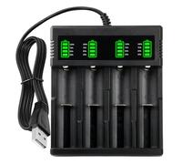 18650 Chargeur de Batterie 3,7V, 4 Slots Chargeur Accu écran LCD Peut Afficher la Capacité Charge Rapide avec Câble USB pour Batteries Li-ION 18490 18350 17670 17500 16340 14500 18500 26650