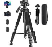 187 cm Professional Aluminium Tripod Camera with Removable Pan Head with 3 Ways, Portable Photo Tripod with Phone Holder Suitable for DSLR Camcorders, DV