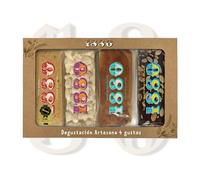 1880 - Assortiment Tourons Artisanaux 4 saveurs, Touron de Jijona, Touron d'Alicante, Touron de Jaune d'Oeuf Caramélisé, Touron au chocolat, 4 x 75g, Pack de 300g