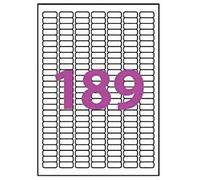 1890 ex Etiquette adhésive en polyester transparent mat laser 25.4 x 10 mm (189 étiquettes par planche) soit 10 feuilles pour imprimante laser autocollant pour tout support lisse (plastique, verre, métal) résistante à l'humidité et la chaleur. Idéal pour autocollants, Stickers, vignnattes, et pour l’étiquetage des surfaces et emballages d'aspect mat ou l'étiquette doit rester invisible (flacons, bidons, boites, produits) ref UGEPE-M10