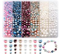 1890 Pcs Kit De Perle De Verre Rondes,4/6/8/10mm Couleurs Dégradées,Plastique Boules De Perle D'écartement Nacrées En Vrac Pour Bracelet Fabrication De Bijoux Boucle D'oreille Collier