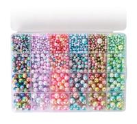 1890 Pièces Perles pour Bracelet,4/6/8/10 MM Perles Colorées avec Des Trous,Perle de Rocaille,Multicolore Perle Rondespour DIY Bijoux,Bracelets,Boucles,Colliers,Broche (Clair)