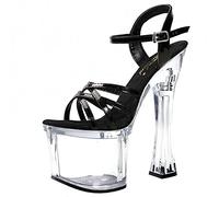 18cm Sexy Style Romain Creux Talons Hauts pour Les Femmes Sandales à Bout Ouvert Strappy Chunky Block Cheville Strap Pompes Mode Gladiateur Plate-Forme Sandales, Black, 37 EU