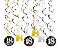 18e Décorations de Tourbillons Suspendus, Spirales de Décoration du 18e Anniversaire, 18 Ans Hanging Swirls Deco Fête de Plafond, Or Argent et Noir Homme Femmes Partie Fournitures, 18 Pcs (18)
