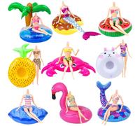 18INDC Lot de 9 flotteurs gonflables pour poupée avec flamants roses, beignets, ananas, coquillages, crabes, lapins, pour fête à la piscine et jouets pour enfants