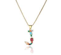 18K Gold Box Chain Choker Initial Necklace Multi-Color Zircon Letter Pendant Script Name Custom Necklace for Women Girl Gift Alphabet 26 A-Z(J)