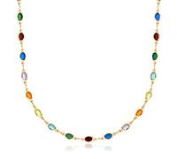 18K Gold Plated Oval Multicolor Stone Crystal Necklace for Women - Made In Brazil